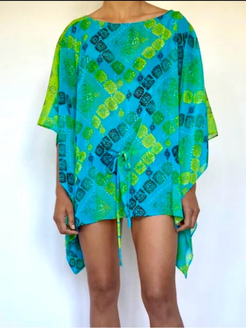 Jones New York Boho Fairy Sheer Mesh Beach Cover Up Tunic Vibrant Bold Festival
